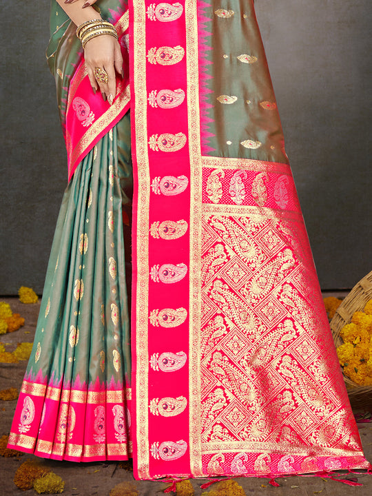 Teal Silk Saree With Blouse Piece