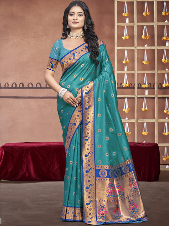 Blue Silk Saree With Blouse Piece
