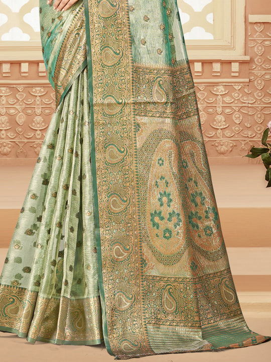 Green Silk Saree With Blouse Piece