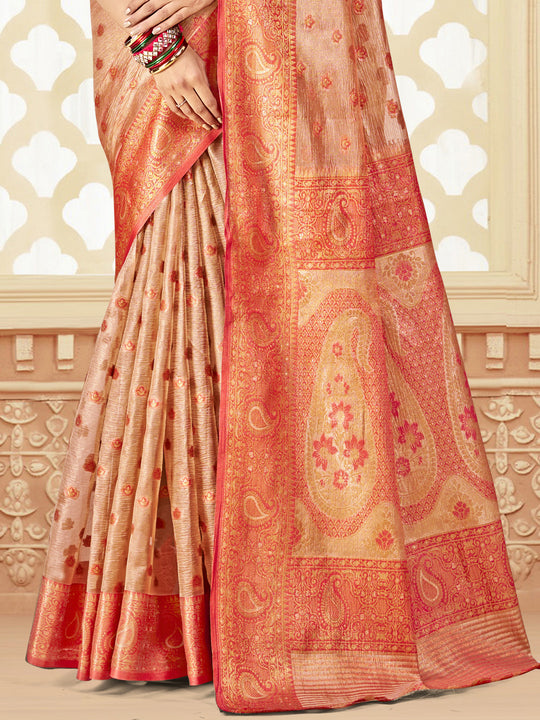 Peach Silk Saree With Blouse Piece