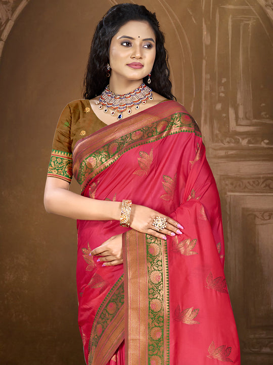 Pink Silk Saree With Blouse Piece