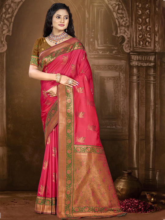 Pink Silk Saree With Blouse Piece