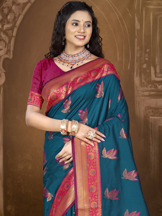 Blue Silk Saree With Blouse Piece
