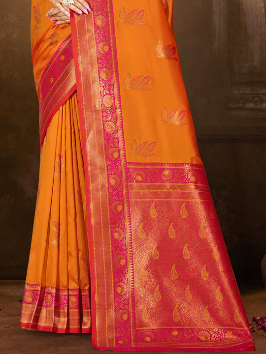 Orange Silk Saree With Blouse Piece