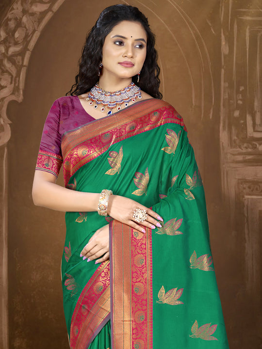 Green Silk Saree With Blouse Piece
