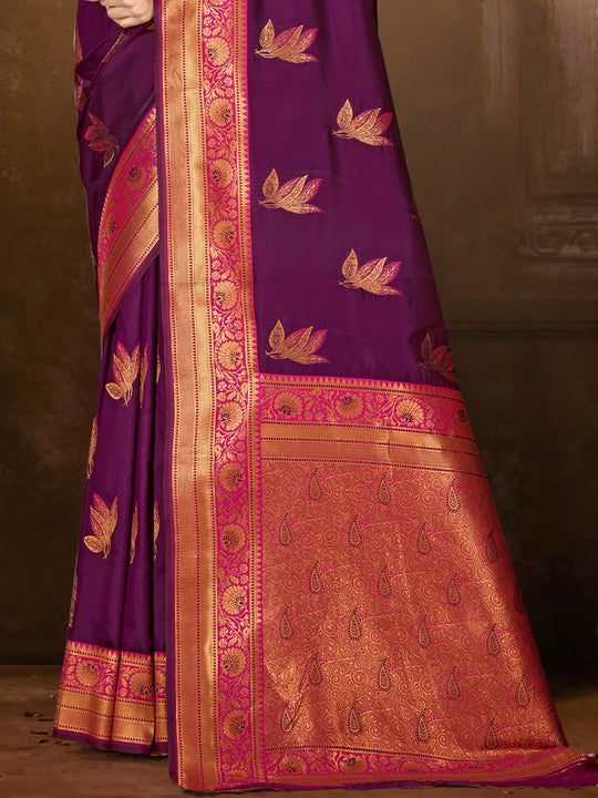 Wine Silk Saree With Blouse Piece