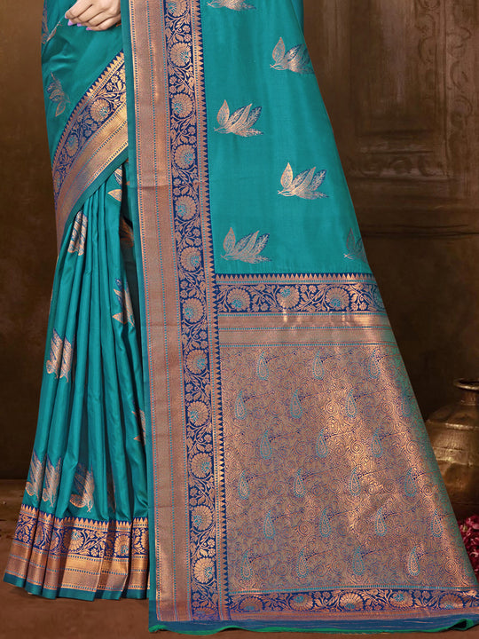 Blue Silk Saree With Blouse Piece