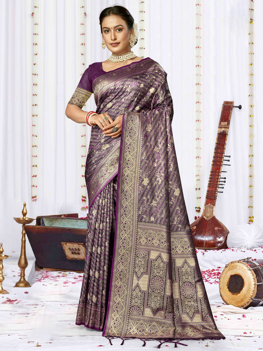 Lavender Satin Saree With Blouse Piece