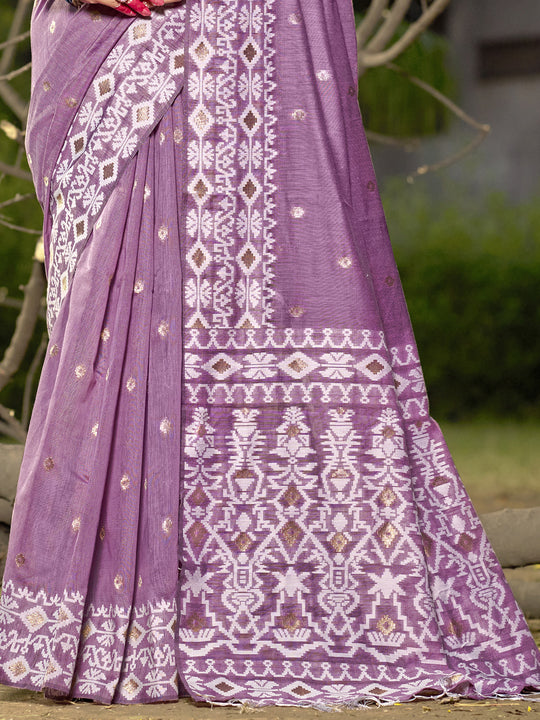 Purple Linen Blend Saree With Blouse Piece