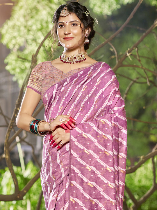 Purple Linen Blend Saree With Blouse Piece
