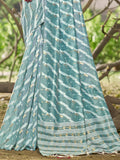 Blue Linen Blend Saree With Blouse Piece