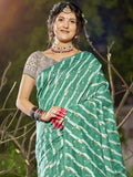Teal Linen Blend Saree With Blouse Piece