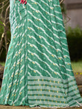 Teal Linen Blend Saree With Blouse Piece