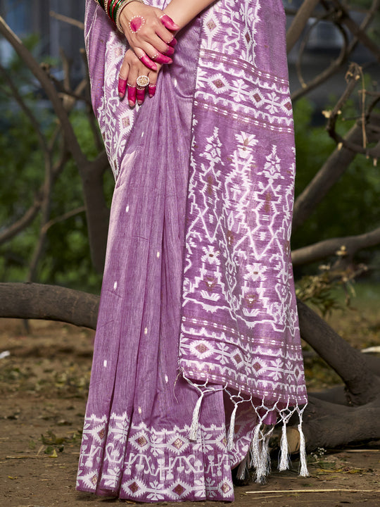 Purple Cotton Saree With Blouse Piece
