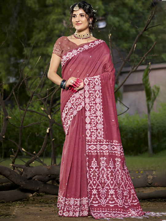 Pink Cotton Saree With Blouse Piece