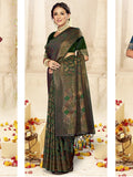 Green Satin Saree With Blouse Piece