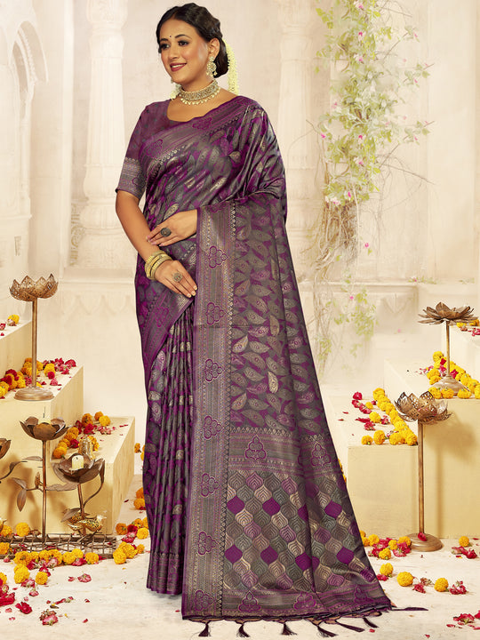 Lavender Satin Saree With Blouse Piece