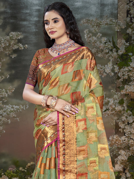 Beige Chanderi Saree With Blouse Piece