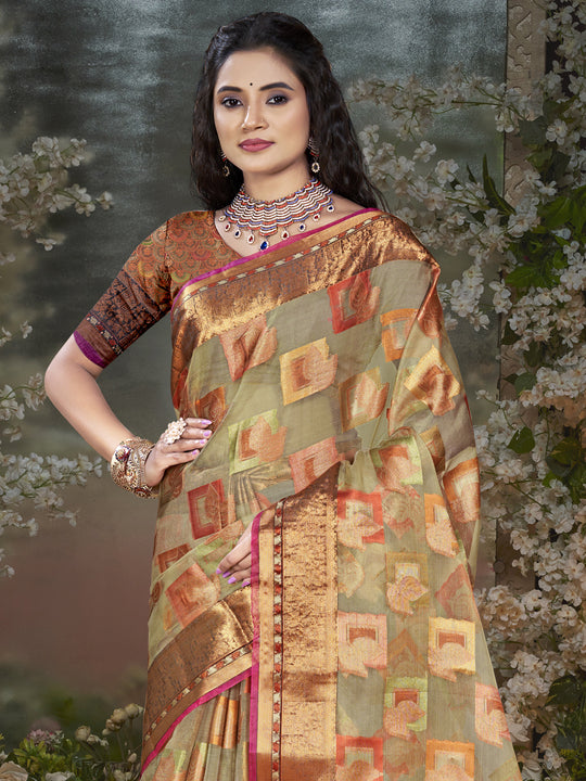Grey Chanderi Saree With Blouse Piece