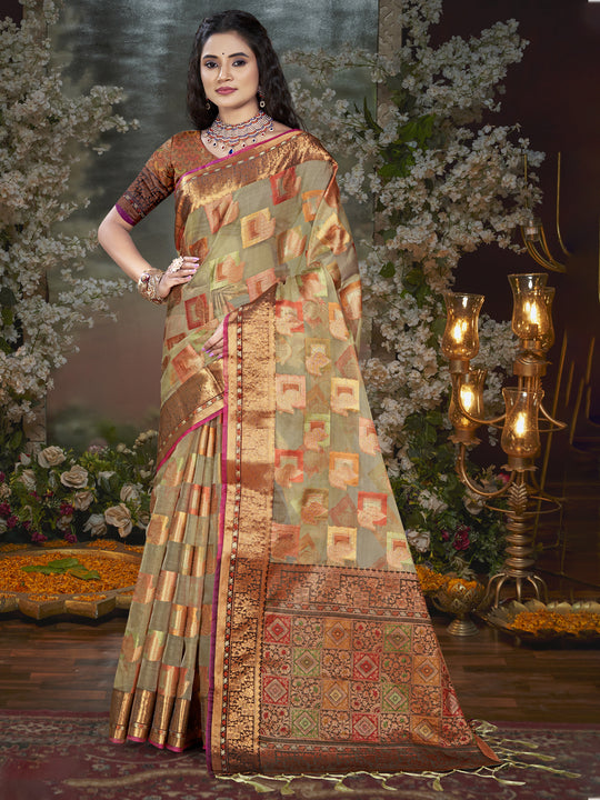 Grey Chanderi Saree With Blouse Piece