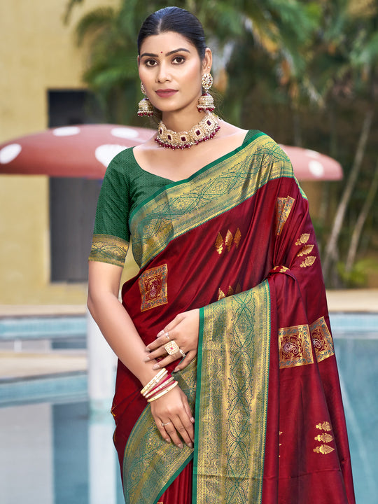 Maroon Silk Saree With Blouse Piece