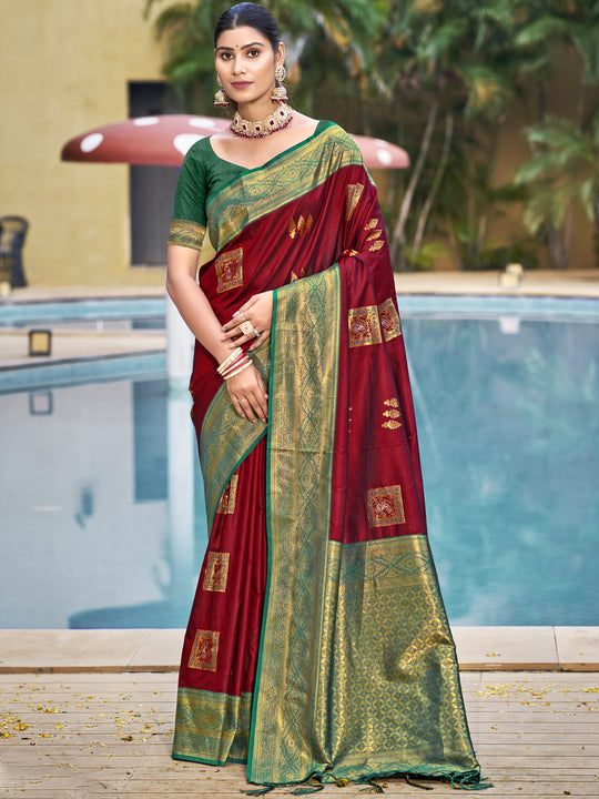 Maroon Silk Saree With Blouse Piece