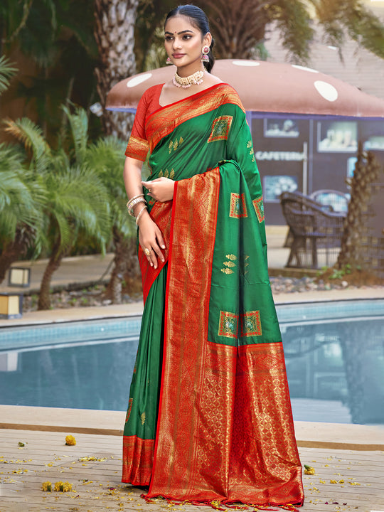 Green Silk Saree With Blouse Piece