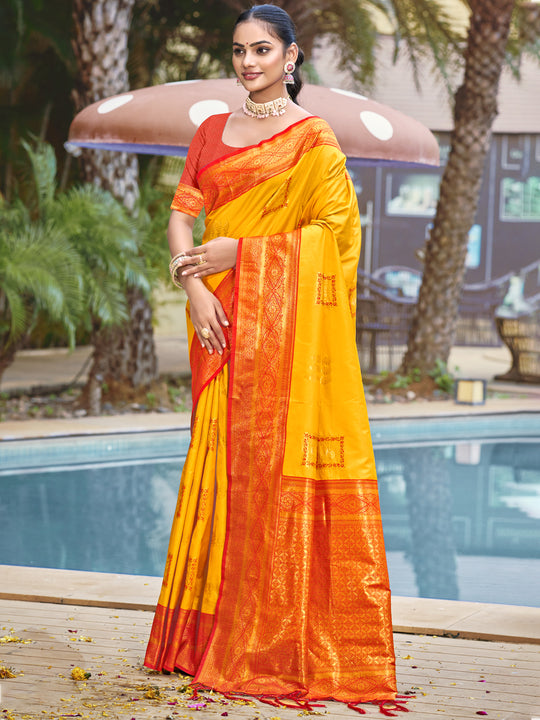 Mustard Silk Saree With Blouse Piece