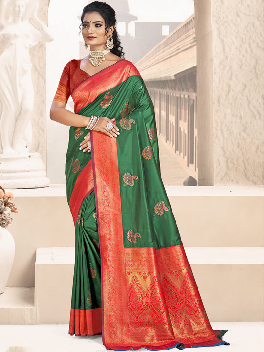Green Silk Saree With Blouse Piece