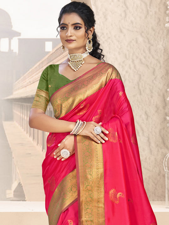 Pink Silk Saree With Blouse Piece