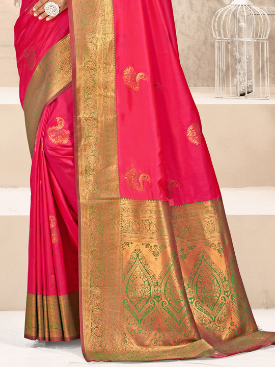 Pink Silk Saree With Blouse Piece