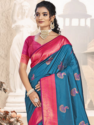 Blue Silk Saree With Blouse Piece