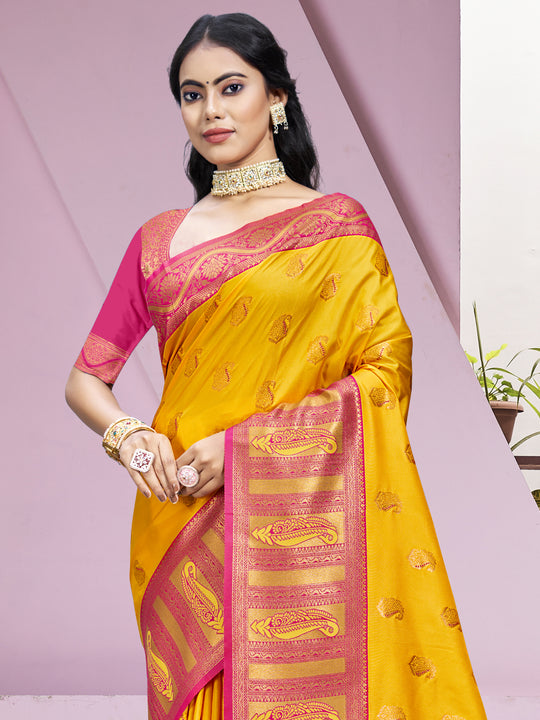 Yellow Silk Saree With Blouse Piece