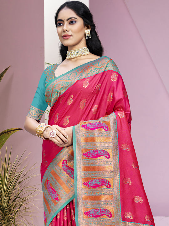 Pink Silk Saree With Blouse Piece