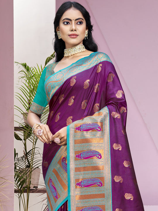 Wine Silk Saree With Blouse Piece