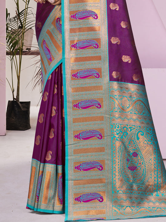 Wine Silk Saree With Blouse Piece