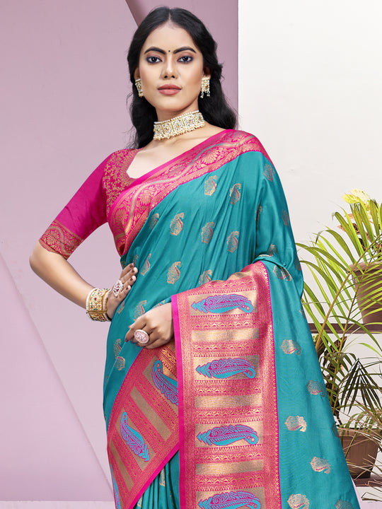 Blue Silk Saree With Blouse Piece