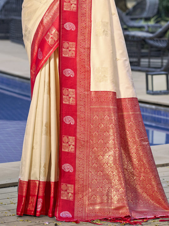 Cream Silk Saree With Blouse Piece