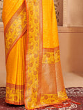 Yellow Silk Blend Saree With Blouse Piece