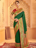 Dark Green Silk Blend Saree With Blouse Piece