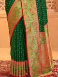 Dark Green Silk Blend Saree With Blouse Piece