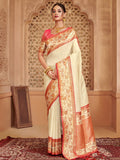 Off White Silk Blend Saree With Blouse Piece
