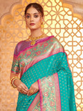 Sea Green Silk Blend Saree With Blouse Piece