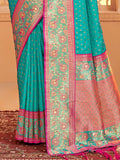 Sea Green Silk Blend Saree With Blouse Piece