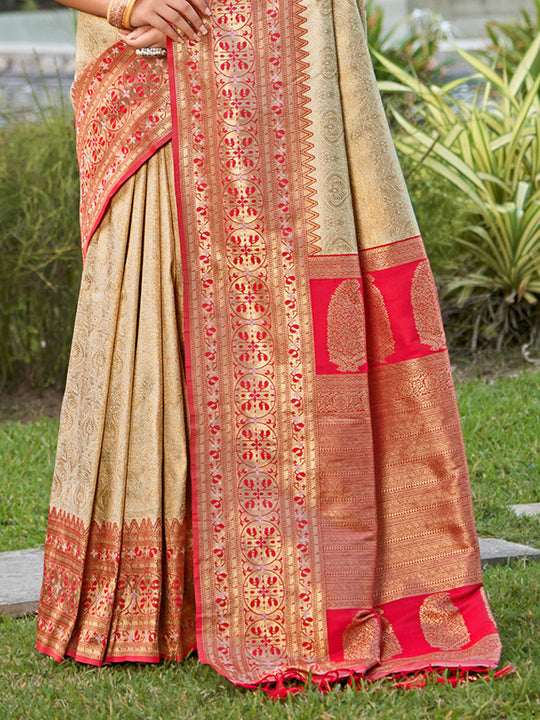 White Banarasi silk Saree With Blouse Piece
