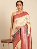 Cream Silk Saree With Blouse Piece