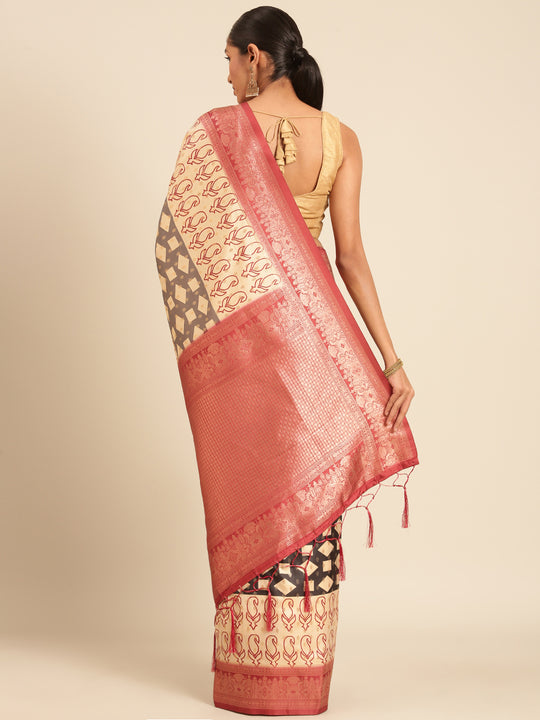 Cream Silk Saree With Blouse Piece