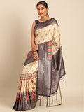 Cream Silk Saree With Blouse Piece
