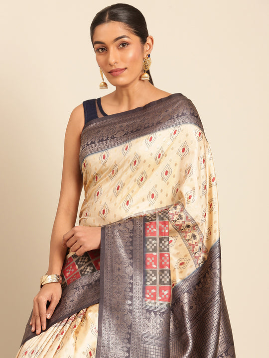 Cream Silk Saree With Blouse Piece