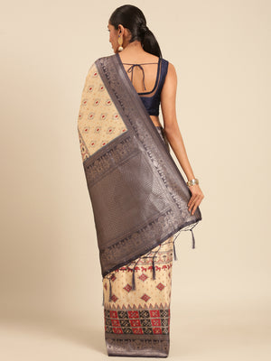 Cream Silk Saree With Blouse Piece